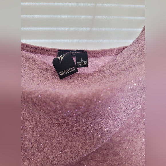 Windsor Kim Cowl Neck Bodycon Glitter Midi Dress Size Large Purple Dancewear - Picture 8 of 9